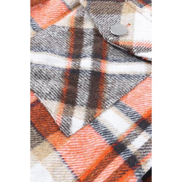 Azura Exchange  Orange Chest Pockets Flannel Plaid Shacket - Picture 9 of 15
